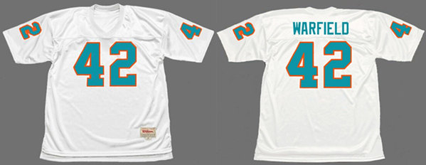 Men's Miami Dolphins #42 Paul Warfield White 1972 Throwback Stitched Football Jersey